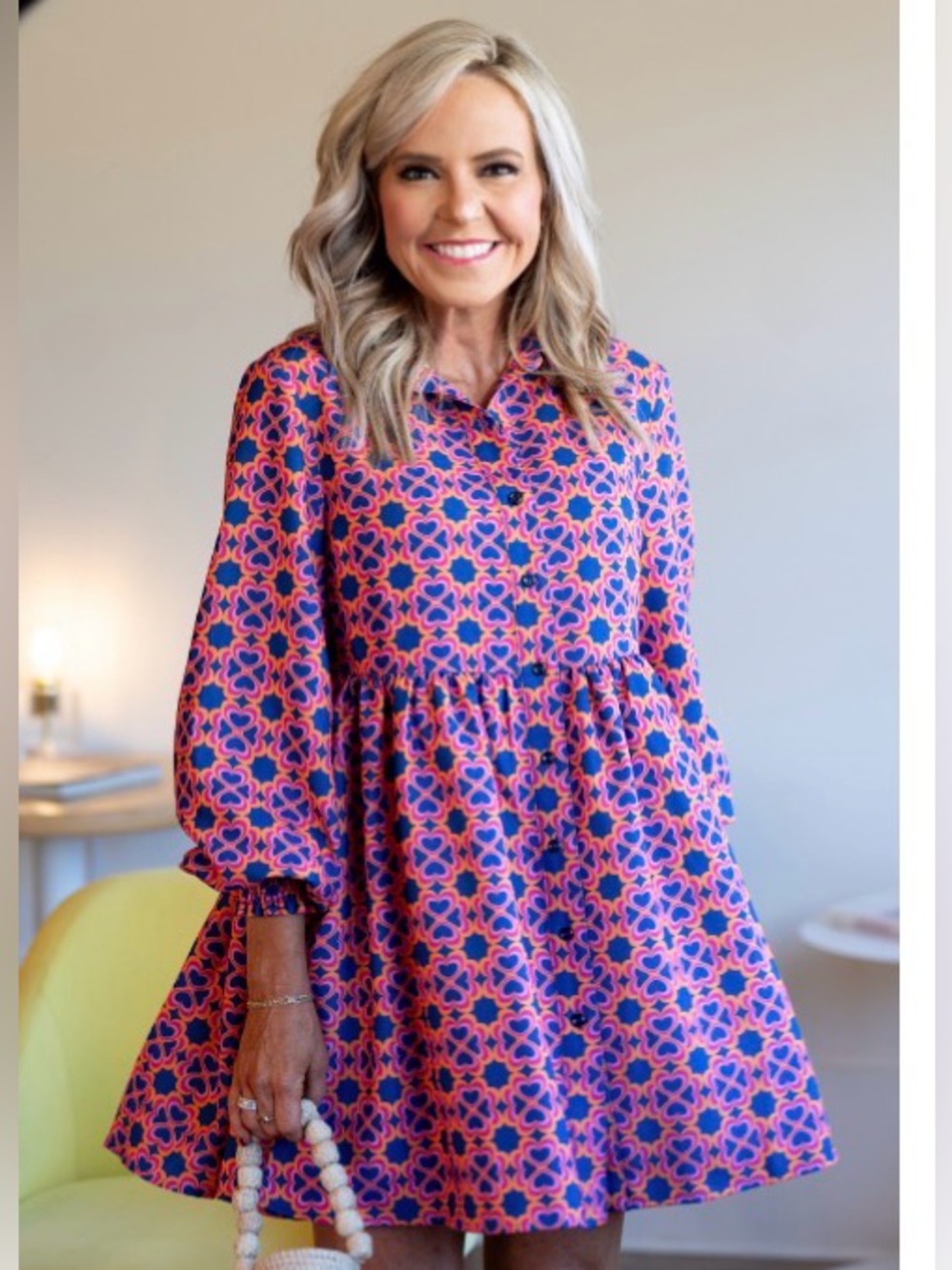 Women’s Pink and Blue Floral Mini Dress with Collar